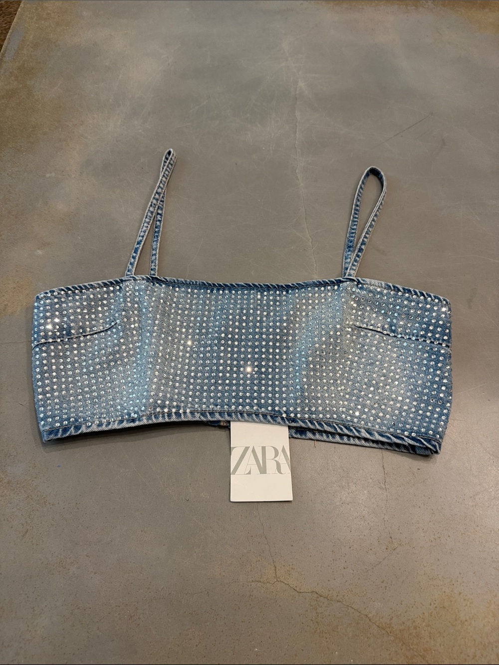 Zara rhinestone jean crop top